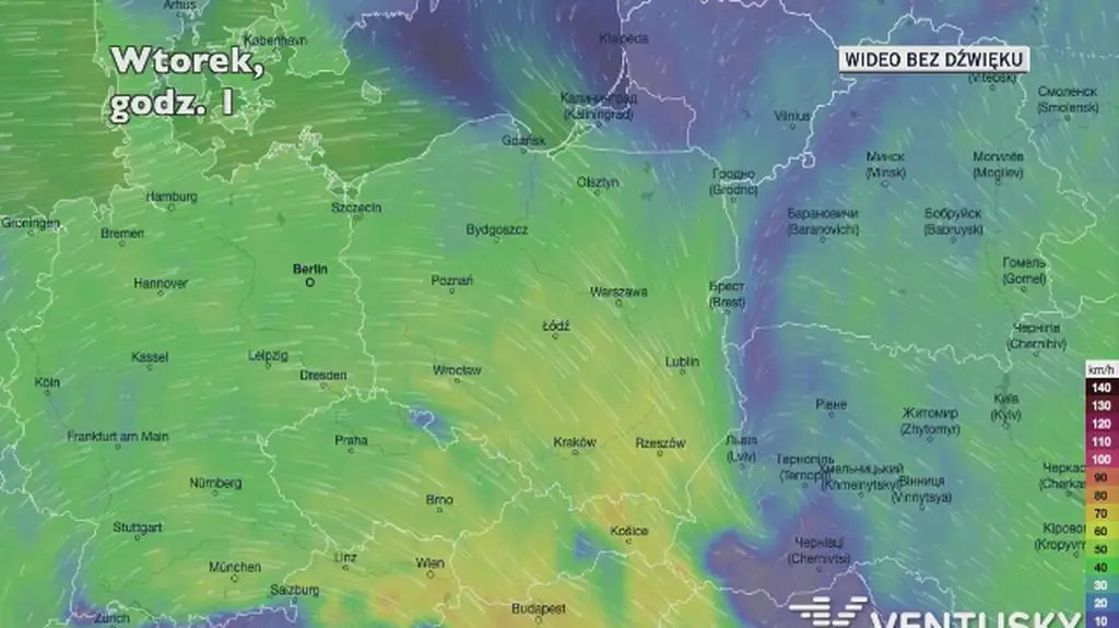 Prognozowane porywy wiatru w najbliższych dniach
