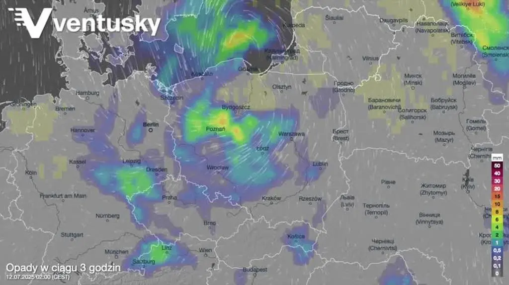 Prognozowane opady w kolejnych dniach