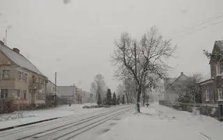 Śnieg spadł w miejscowości Niedoradz (woj. lubuskie) 