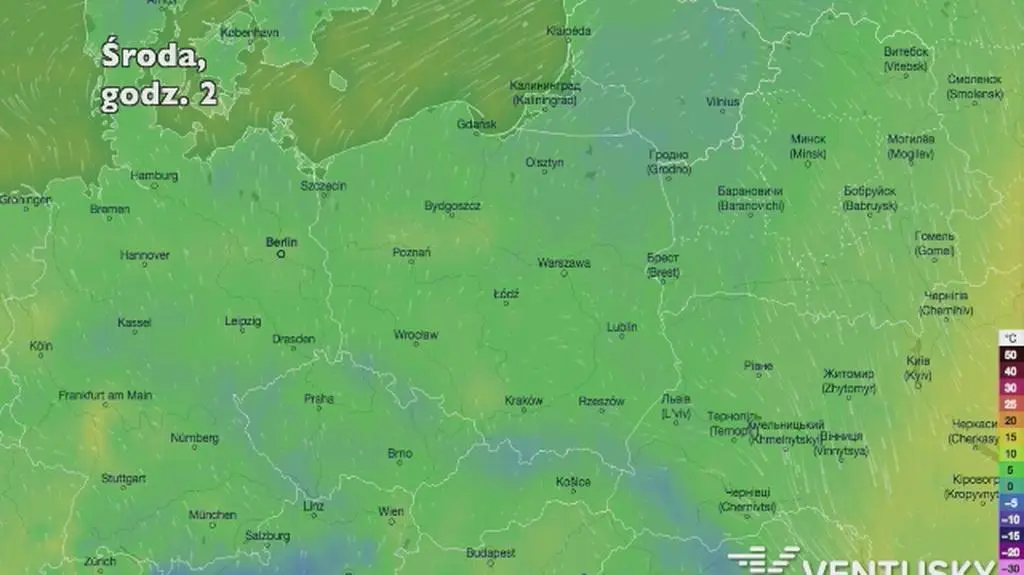 Temperatura w ciągu najbliższych pięciu dni (Ventusky
