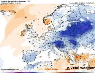 Odchylenie temperatury 8 maja
