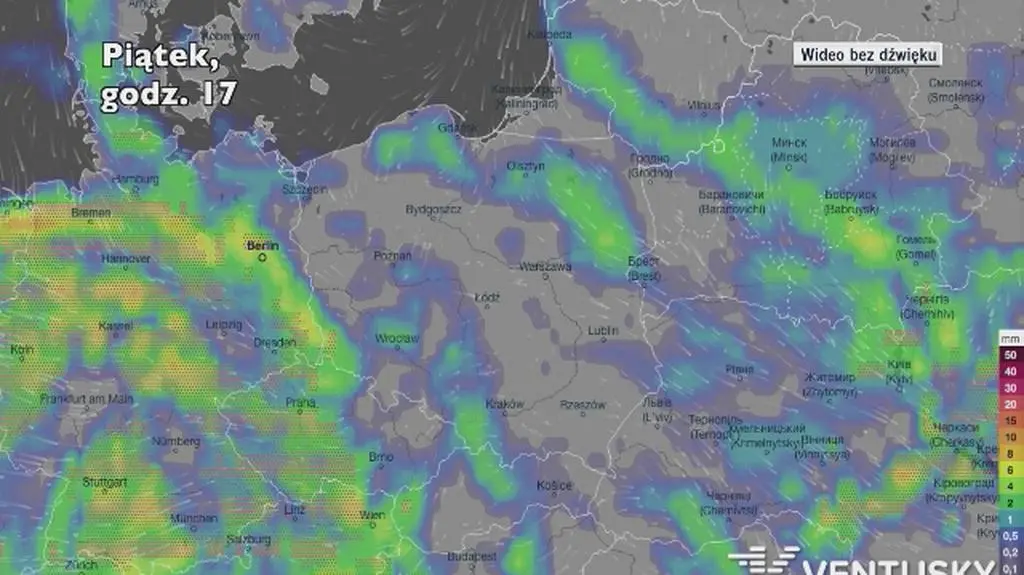Prognozowane opady w najbliższych dniach (Ventusky