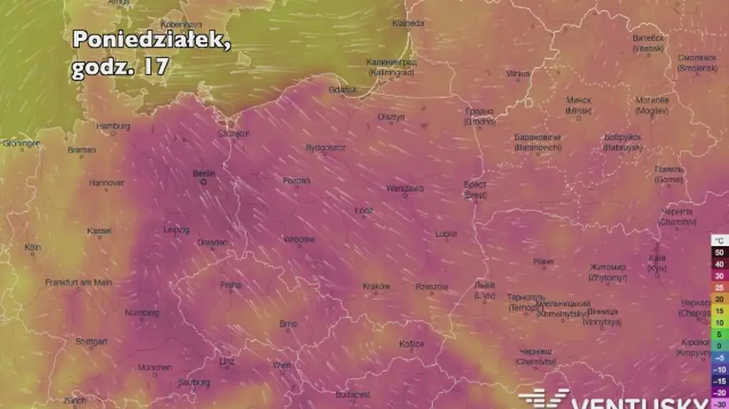 Temperatura w najbliższych dniach (Ventusky