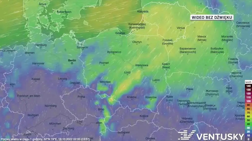 Prognoza porywów wiatru w dniach 18-22