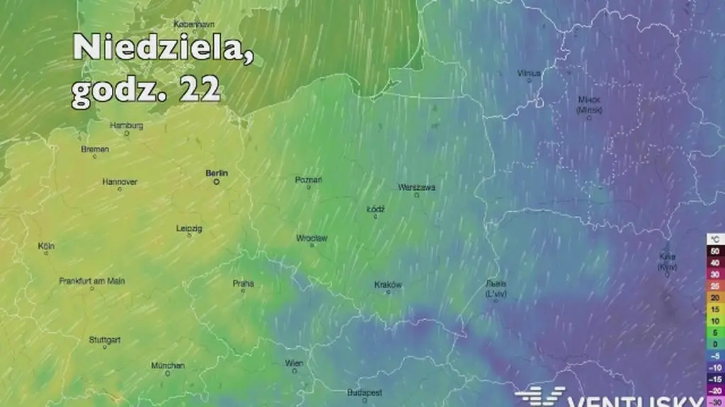 Prognozowana temperatura w najbliższych dniach (Ventusky