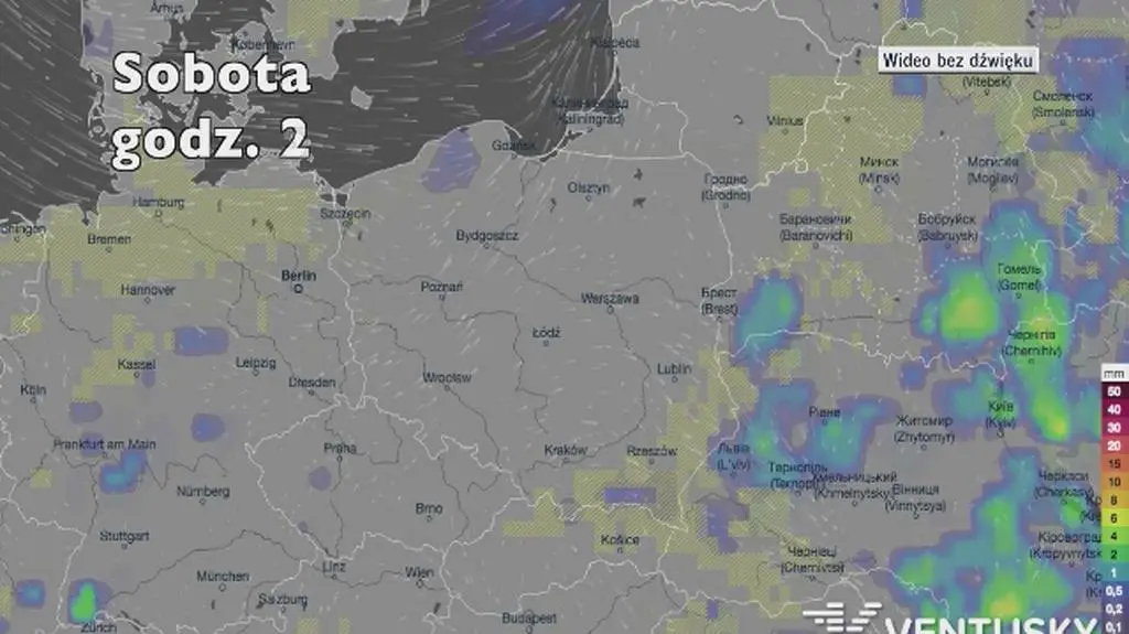 Opady deszczu w ciągu kolejnych pięciu dni (Ventusky