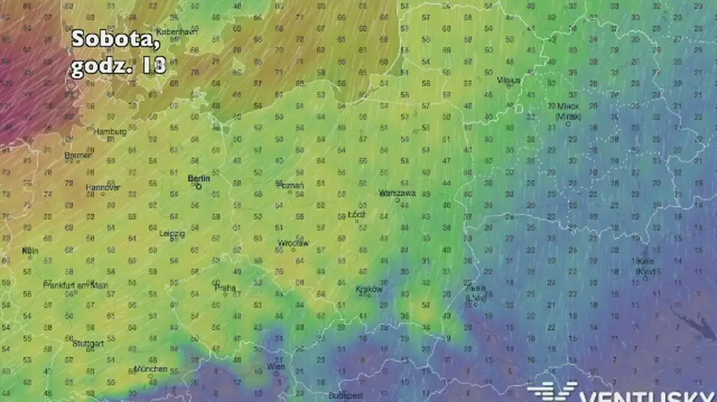 Porywy wiatru w najbliższych dniach (Ventusky