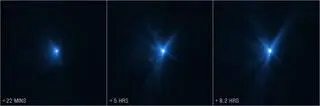 Uderzenie w planetoidę Dimorphos, sfotografowane przez Kosmiczny Teleskop Hubble'a