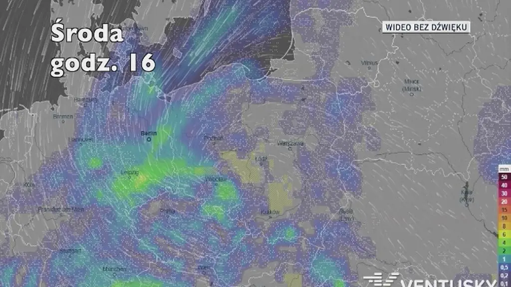 Prognozowane opady na najbliższe dni (Ventusky