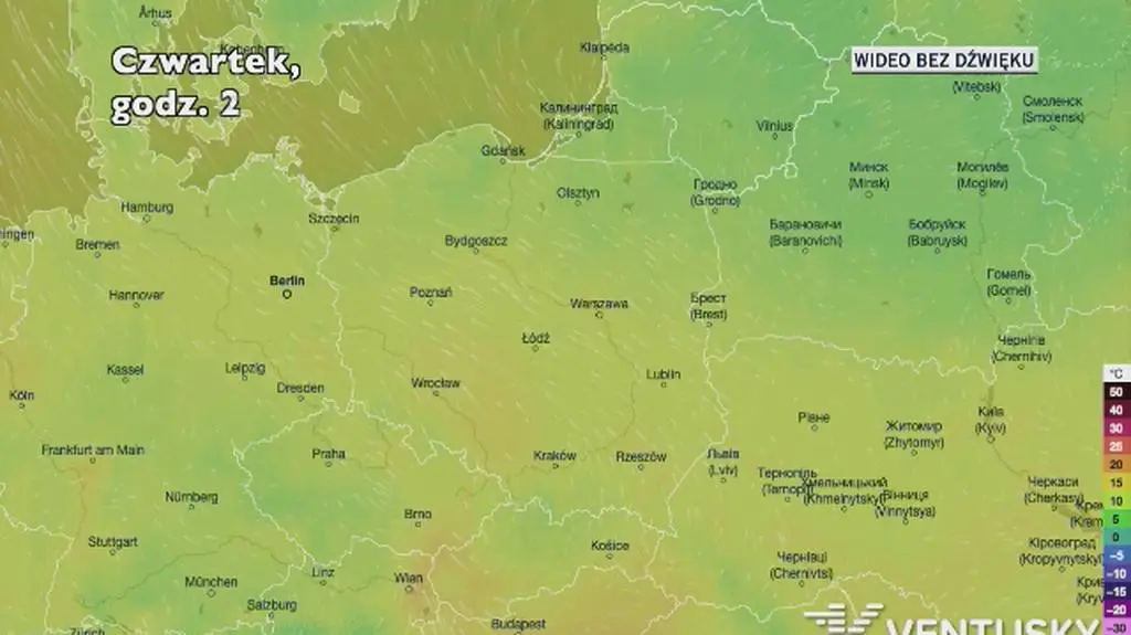 Prognozowana temperatura w kolejnych dniach (Ventusky