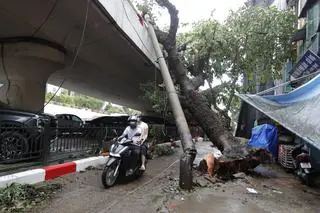 Zniszczenia po uderzeniu tajfunu Yagi w Hanoi