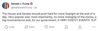 Donald Trump wzywa do zniesienia zmiany czasu    