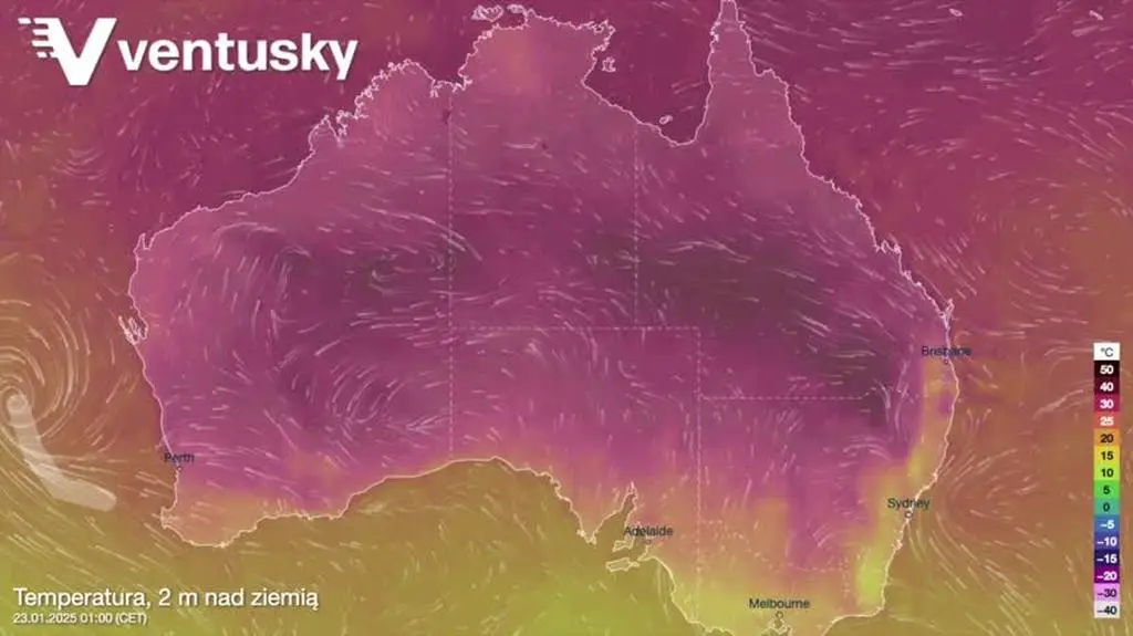 Prognozowana temperatura w Australii w czwartek i piątek