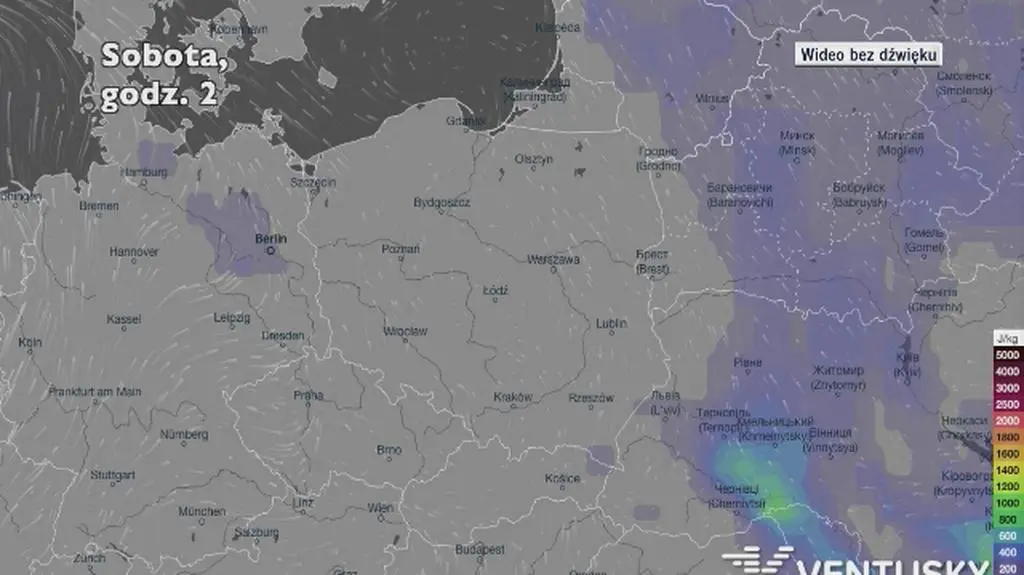 Potencjalny rozwój burz w ciągu najbliższych dni (Ventusky