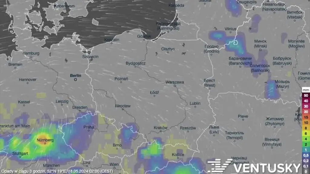 Prognozowane opady w kolejnych dniach