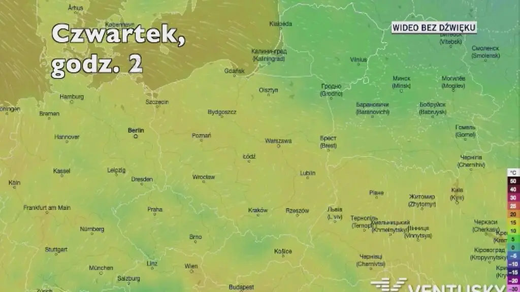 Prognozowana temperatura w najbliższych dniach (Ventusky