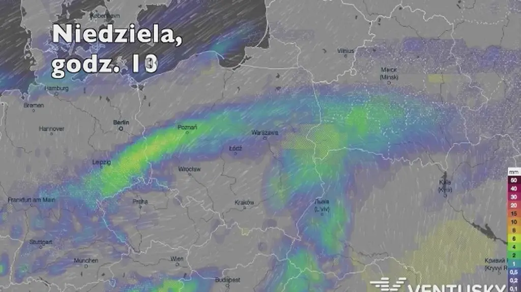 Opady w ciągu najbliższych pięciu dni (Ventusky