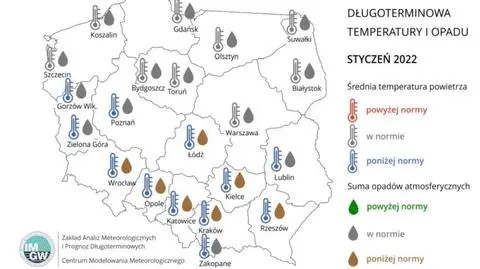 Prognoza długoterminowa temperatury i opadów w styczniu 2022 