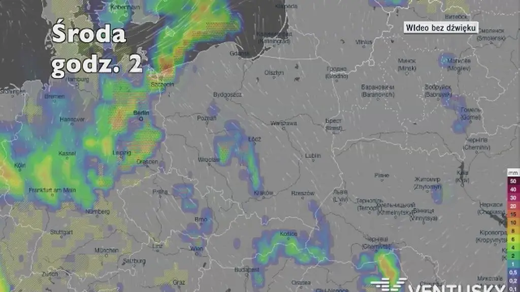 Prognozowane opady w najbliższych dniach (Ventusky