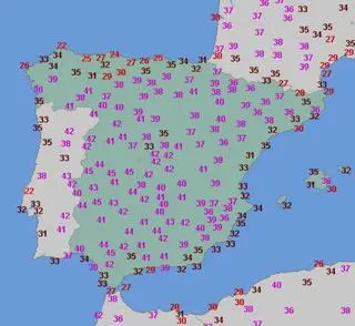 Temperatura maksymalna 14 lipca w Hiszpanii 