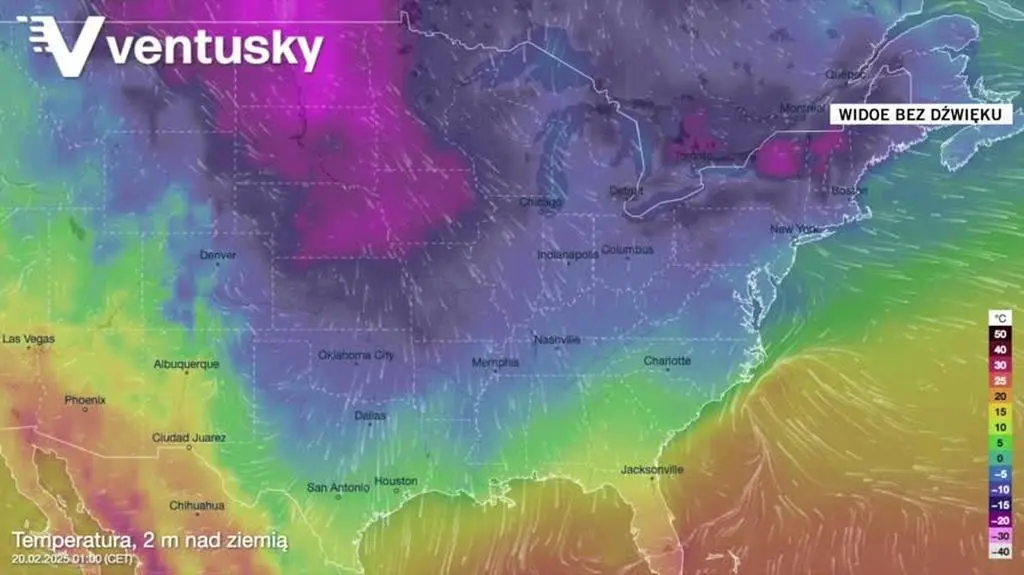 Prognozowana temperatura w kolejnych dniach w USA