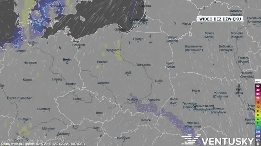 Prognozowane opady w dniach 12