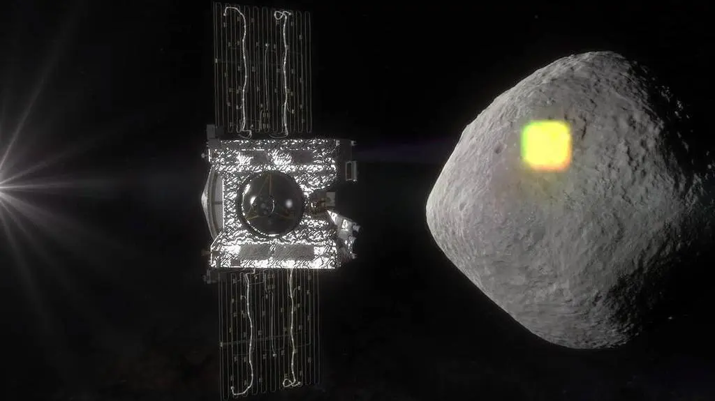 Sonda OSIRIS-REx zbadała asteroidę Bennu - wizualizacja