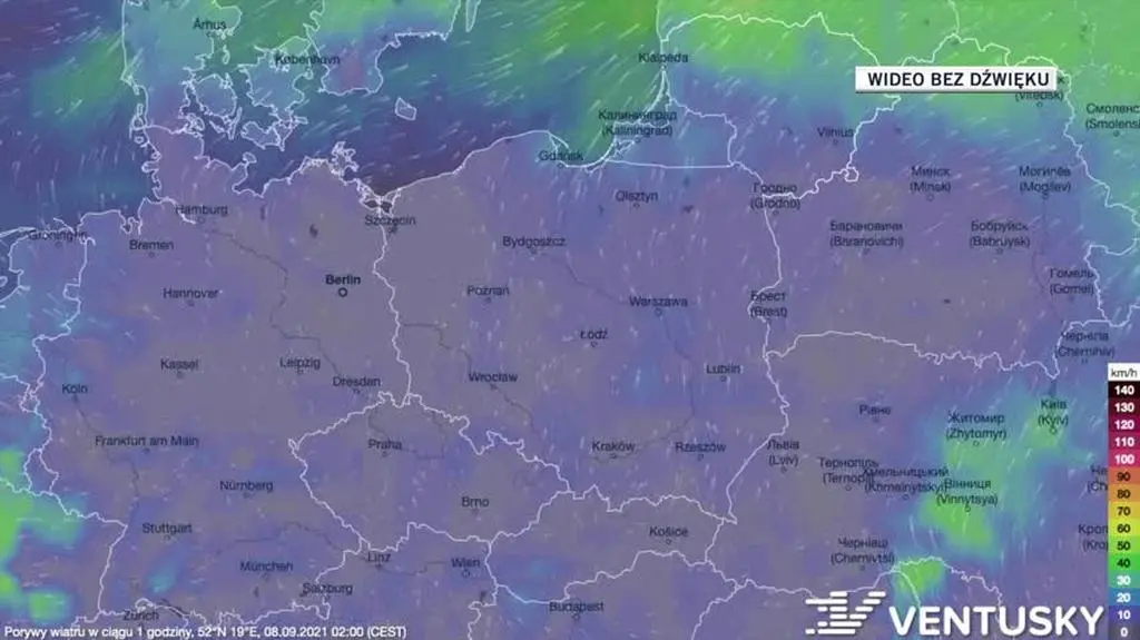 Prognozowane porywy wiatru w ciągu kolejnych dni