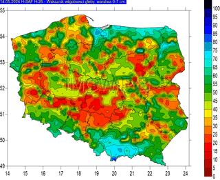 Wskaźnik wilgotności warstwy powierzchniowej gleby (0-7 cm) 14 maja