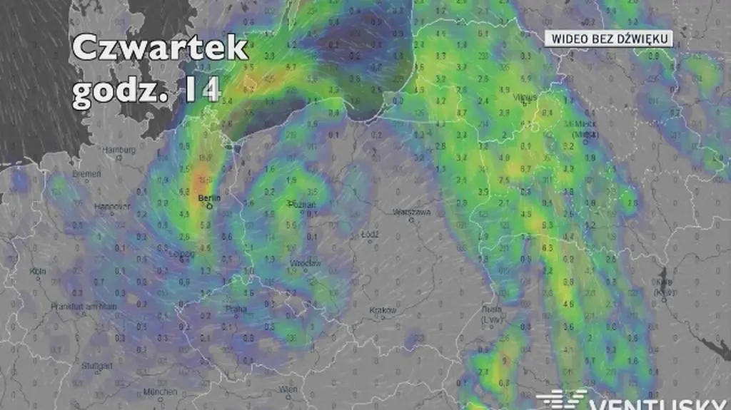 Prognozowane opady w najbliższych dniach (Ventusky