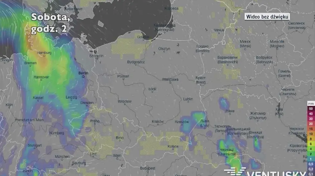 Prognozowane opady w najbliższych dniach (Ventusky