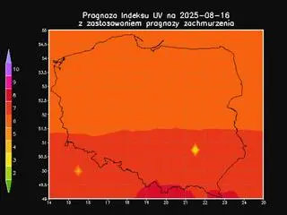 Prognoza indeksu UV na sobotę z zastosowaniem prognozy zachmurzenia