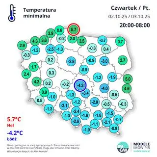 Temperatura minimalna w nocy z czwartku na piątek