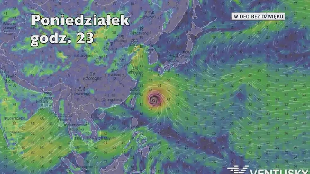 Prognozowana ścieżka przejścia tajfunu Maria (Ventusky