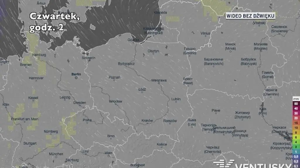 Prognozowane opady w kolejnych dniach (Ventusky