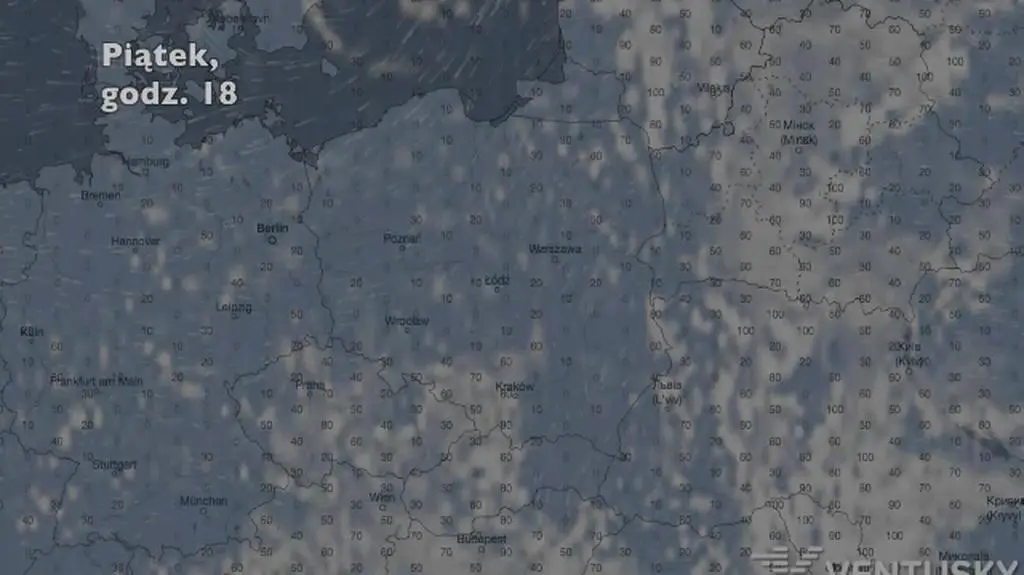Zachmurzenie w piątek  (ventusky