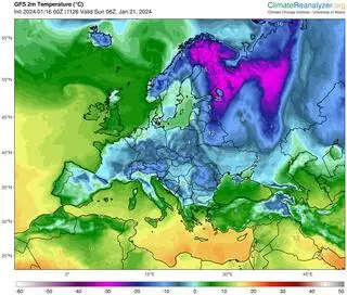 Chłód nad Europą 21 stycznia o poranku