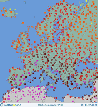 Temperatura w Europie, wtorek 11.07.23