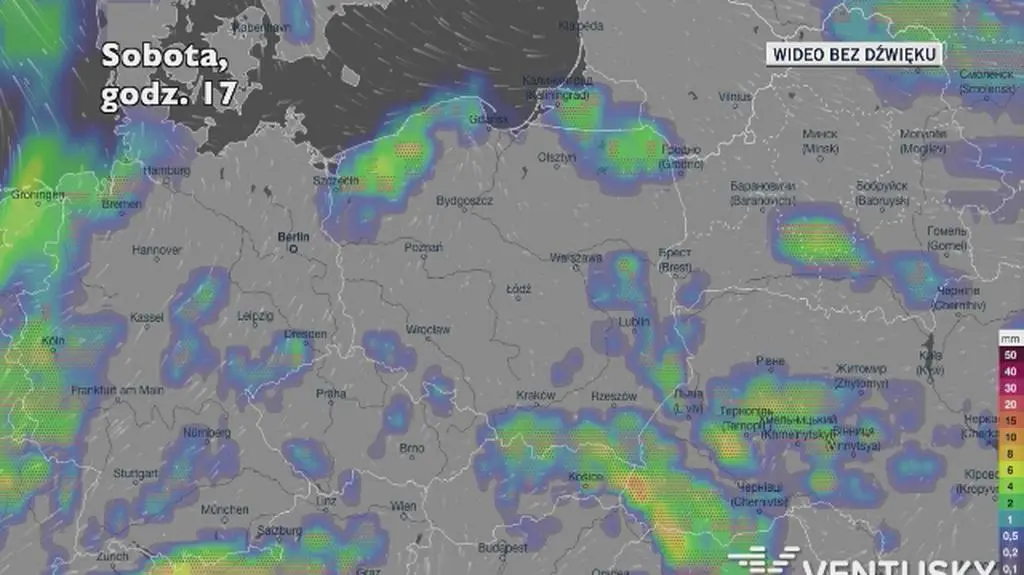 Potencjalne opady w ciągu najbliższych dni (Ventusky