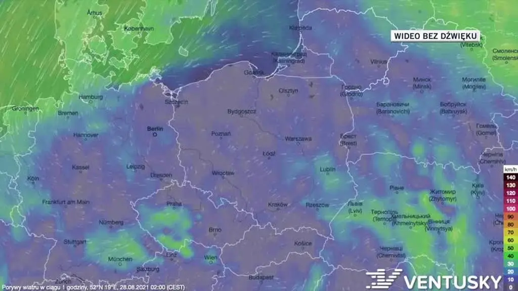 Prognozowane porywy wiatru w ciągu kolejnych dni