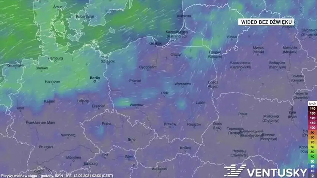 Prognozowane porywy wiatru w ciągu kolejnych dni