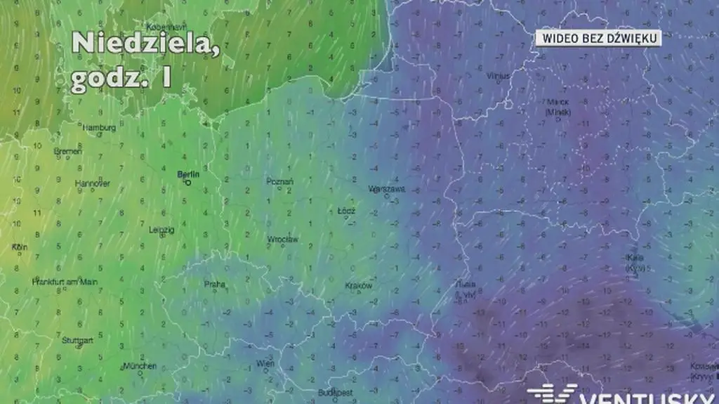 Temperatura w ciągu kolejnych pięciu dniu (Ventusky