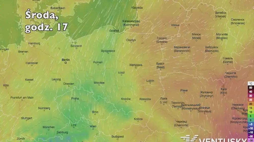 Temperatura w kolejnych dniach (Ventusky
