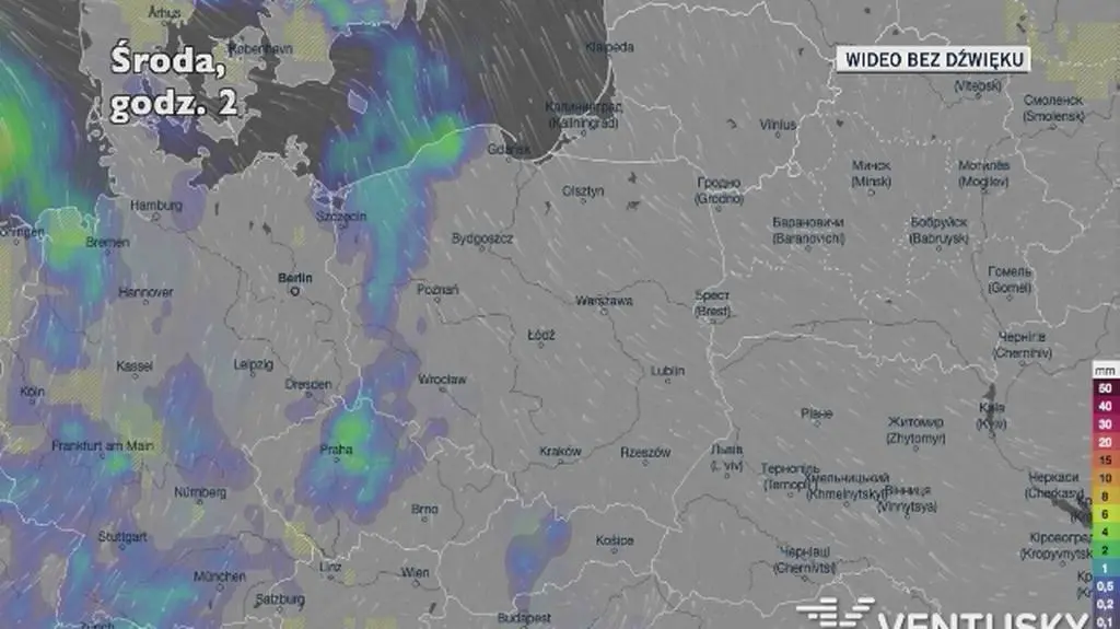 Prognozowane opady w najbliższych dniach (Ventusky