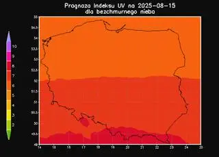Prognoza indeksu UV na piątek dla bezchmurnego nieba