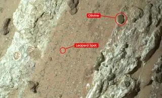 Skała "Cheyava Falls". Z lewej - "lamparcia cętka", z prawej - oliwin