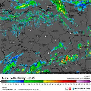 Silnie wypiętrzona komórka burzowa na krańcach południowo-wschodnich. Prognoza modelu numerycznego