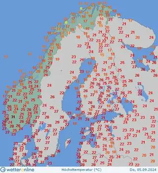 Temperatura maksymalna w Norwegii 5 września