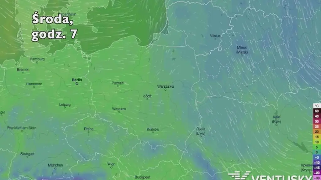 Prognozowana temperatura w najbliższych dniach (Ventusky