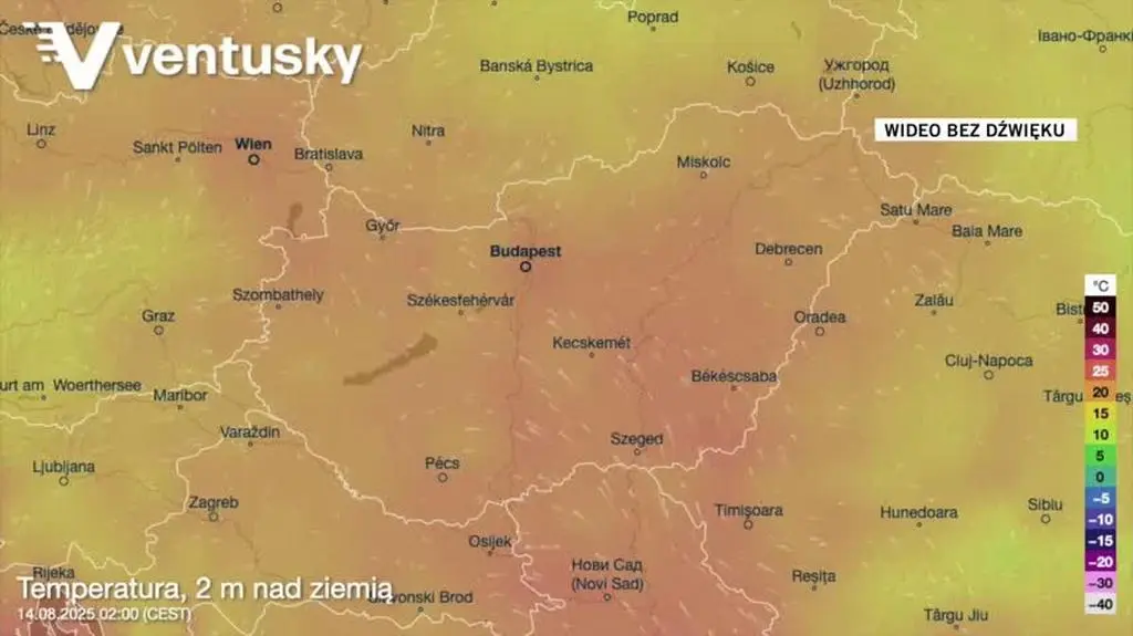Prognozowana temperatura na Węgrzech
